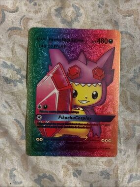 Pokemon Pikachu Cosplay Holographic Card - Purple & Yellow